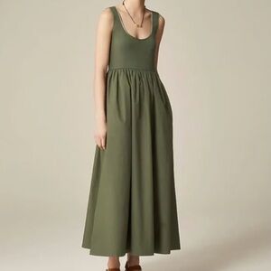 J.CREW Scoopneck Mixy Midi Dress A-line Sz S Olive Green NEW Minimalist Classic